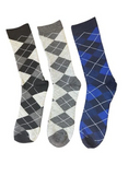 Men's cotton printed dress socks in checkered, dot, wave and line patterns – assorted 3 pack