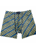 Men's printed microfiber boxers in white, black/peach, blue/yellow and army green