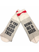 Funny printed wool-blend crew socks with red line in assorted fun designs for men and women