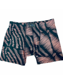 Men's printed microfiber boxers in white, black/peach, blue/yellow and army green