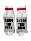 Funny printed wool-blend crew socks with red line in assorted fun designs for men and women
