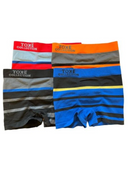 Men's seamless boxer briefs with small stripes in red, black, orange and royal blue