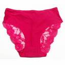 Ladies high-cut laser-cut briefs with lace detail in nude, white, black and raspberry