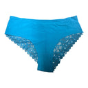 Ladies low-cut laser-cut bikini underwear with lace detail in white, beige, charcoal and blue